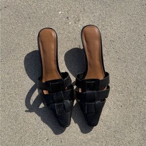 Vince Camuto Black Woven Strap Pointed-Toe Slide Mules